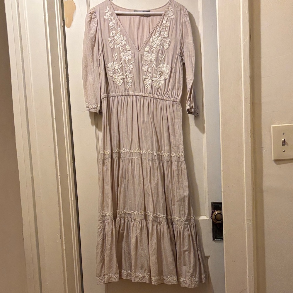 Lucky Brand Beige Floral Embroidered Dress